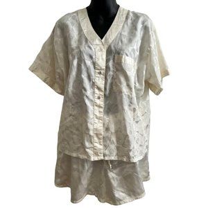 Vintage 1980s La Nuit Intimates Ivory Satin Pajama Set